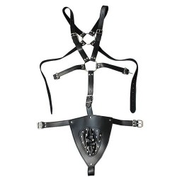 leather full body bondage harness with pouch